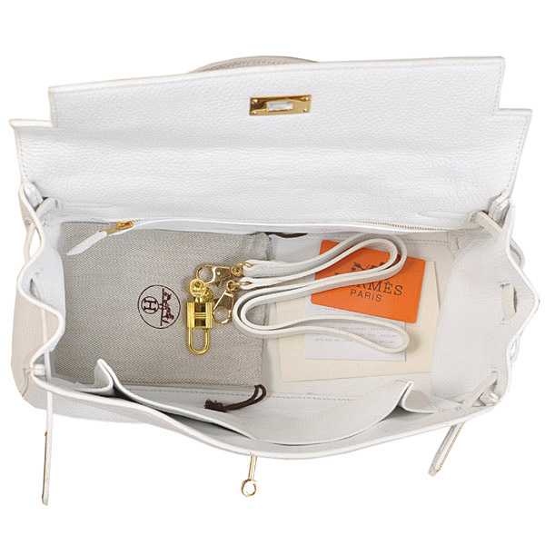 Hermes kelly 35CM White clemence leather(Gold)