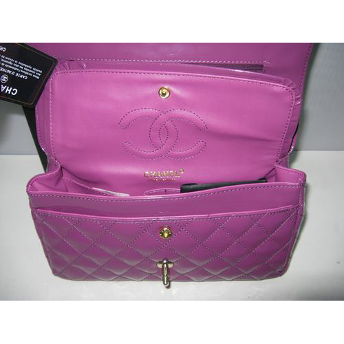 Chanel Patent leather Purple Flap bag with Gold chain