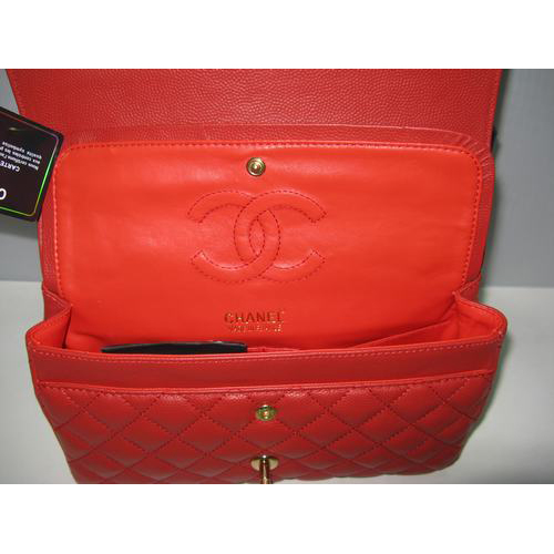 Chanel Caviar leather Red Flap bag with Gold chain