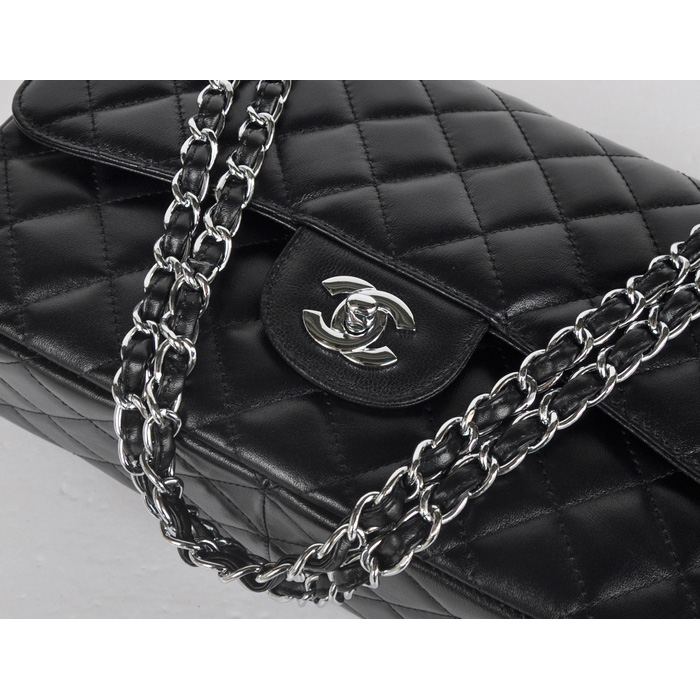 Chanel Jumbo Quilted Classic Cannage Patterns Flap Bag A58600 Black Silver