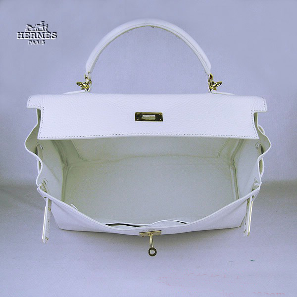 Hermes Kelly 35cm Togo Leather Bag White 6308 Gold Hardware