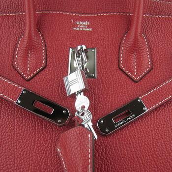 Hermes 35CM Red Cowhells Stripe (silver)