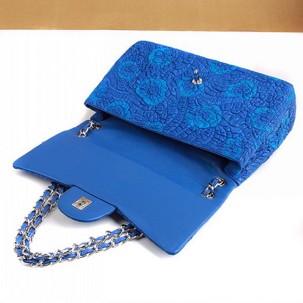 Chanel Rose Flap Bag 3706 Blue Silver