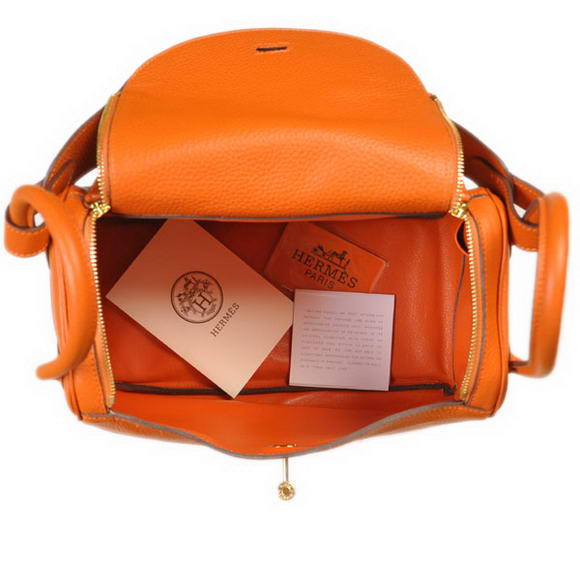 Hermes Lindy 30CM Havanne Handbags 1057 Orange Leather Golden Hardware