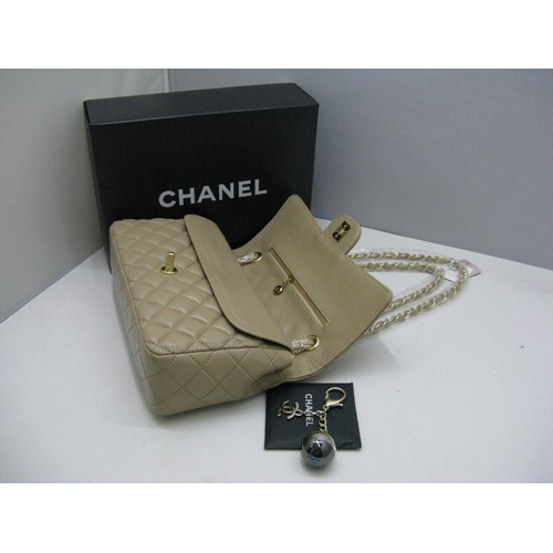 Chanel lambskin leather Apricot Flap bag with Gold chain