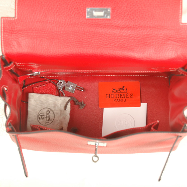 Hermes Kelly 32CM clemence leather in Flame with Silver hardware