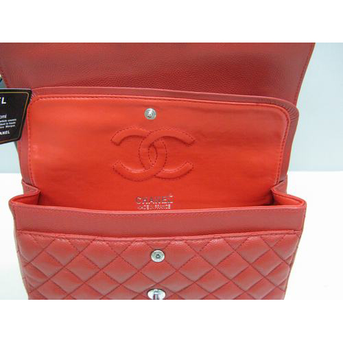 Chanel Caviar leather Red Flap bag with Silver chain