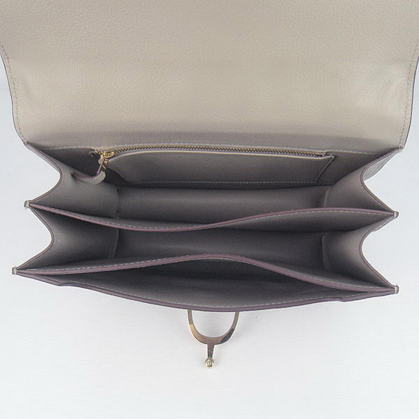 Hermes Stirrup Shoulder Bag Grey Calfskin Gold