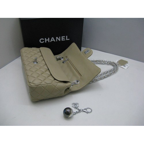 Chanel lambskin leather Apricot Flap bag with Silver chain