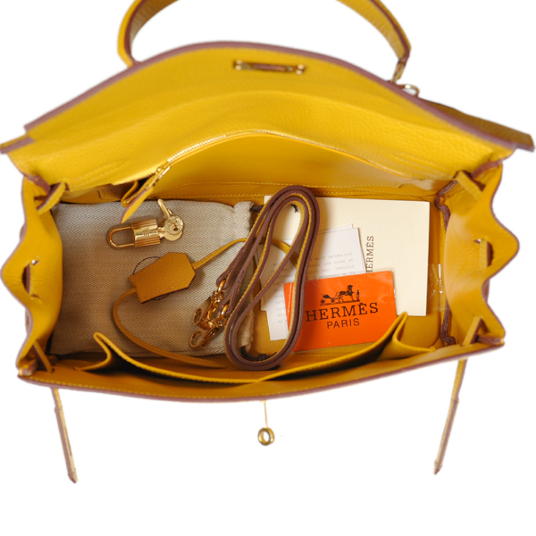 Hermes Kelly 32CM clemence leather in Yellow with Gold hardware