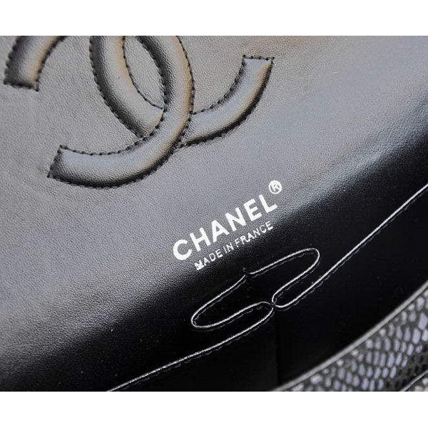 Chanel Black Snakeskin Leather Flap Bag Silver Hardware