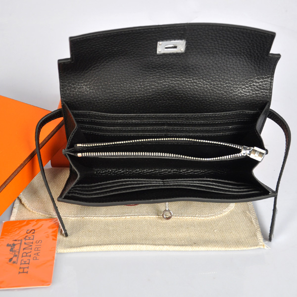 Hermes Kelly Wallet clemence leather in Black