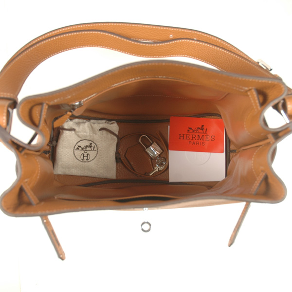 Hermes Sokelly Medium clemence leather in Camel with Silver hardware