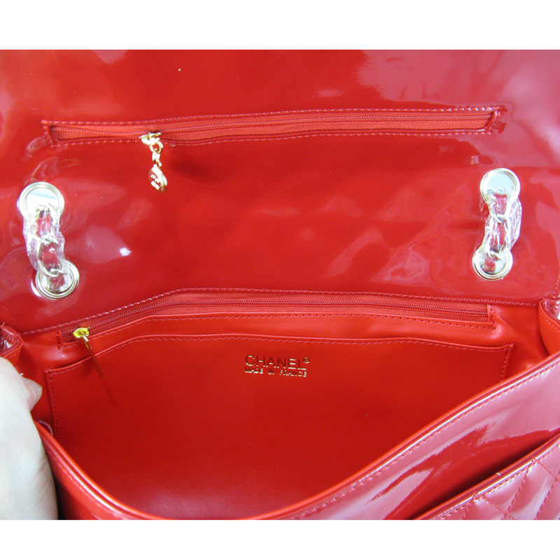 Chanel Red Patent leather Flap Bag with Gold chain