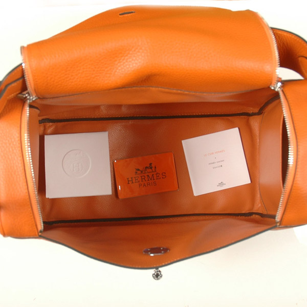 Hermes Lindy Bag 34 clemence leather in Orange with Silver hardware