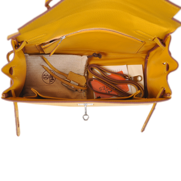 Hermes Kelly 32CM clemence leather in Yellow with Silver hardware