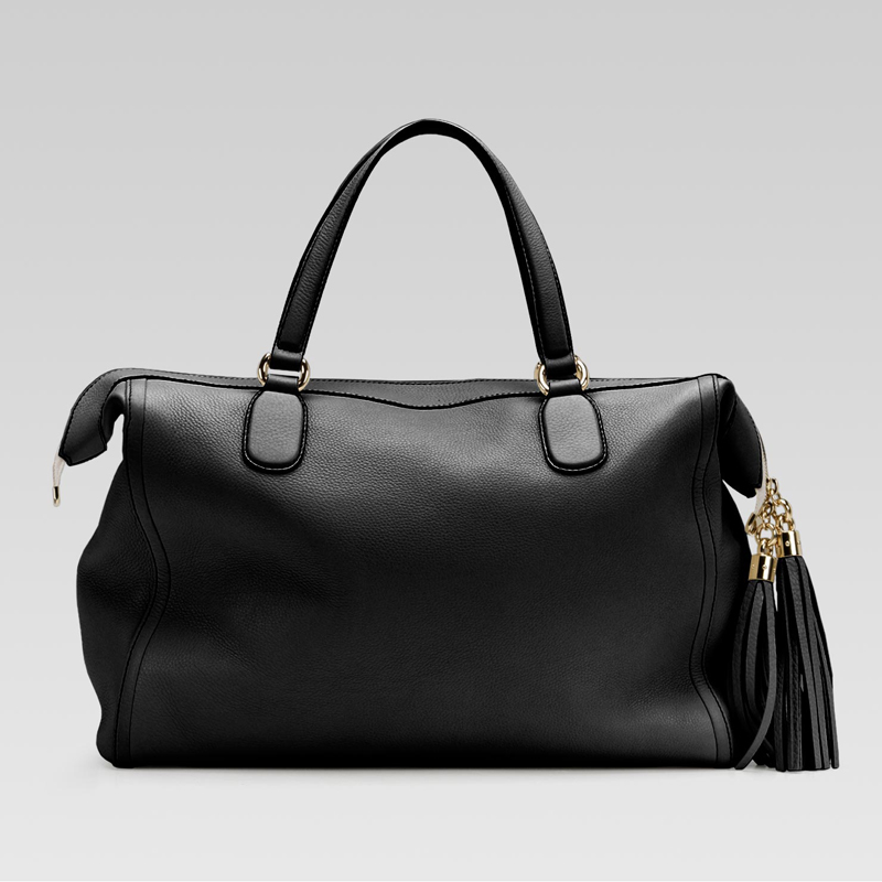 Gucci soho tote with embossed interlocking G and tassels