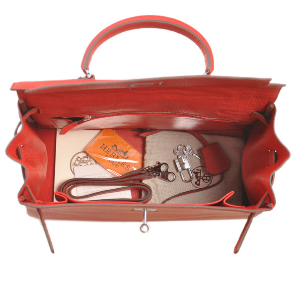 Hermes kelly 35CM clemence leather in Flamen with Silver hardware