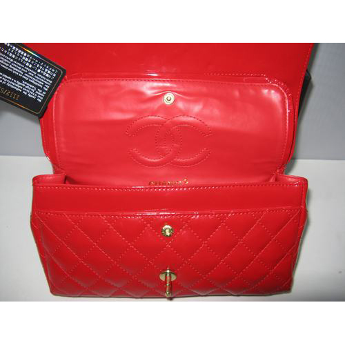 Chanel Patent leather Red Flap bag with Gold chain