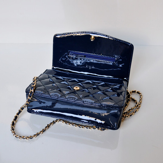 Chanel A33800 Flap Shoulder Bag Patent Leather Blue