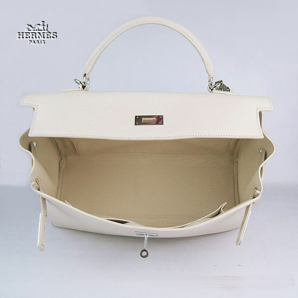 Hermes Kelly 35cm Togo Leather Bag Beige 6308 Silver Hardware