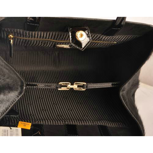Fendi 2Jours Patent Leather Horsehair Tote Bag F2552L Black