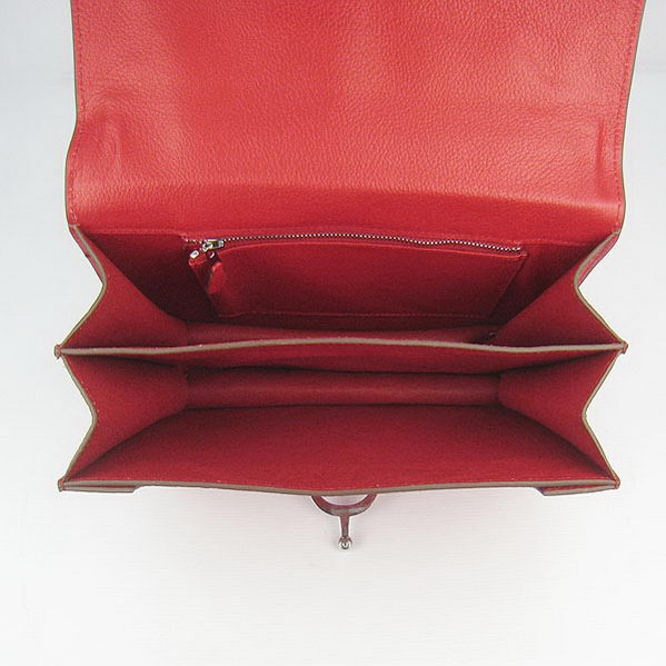 Hermes Stirrup Shoulder Bag Red Calfskin Silver