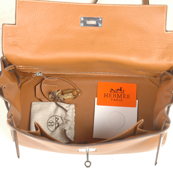 Hermes Kelly 32CM clemence leather in Camel with Silver hardware