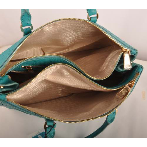 Prada Medium Ostrich Leather Tote Bag Aquamarine