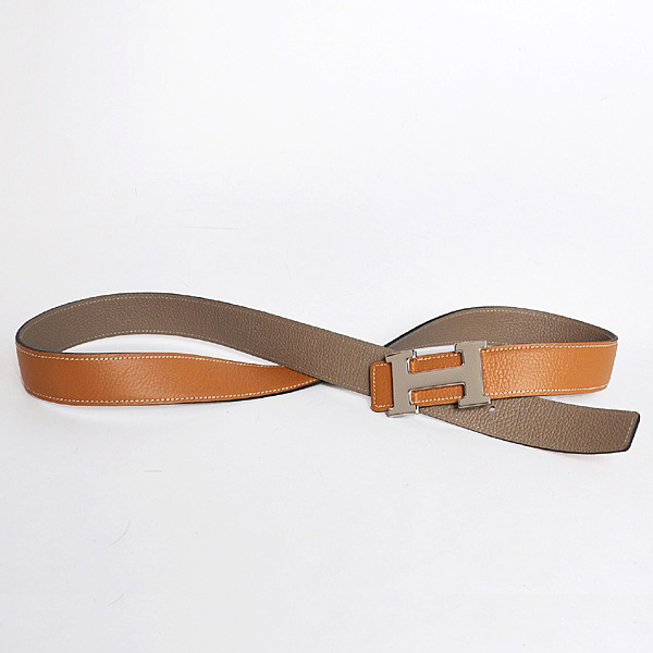 Hermes belt leather in Camel/Dark Grey with H Silver Buckle