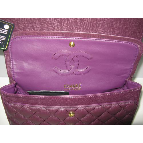 Chanel Caviar leather Purple Flap bag with Gold chain