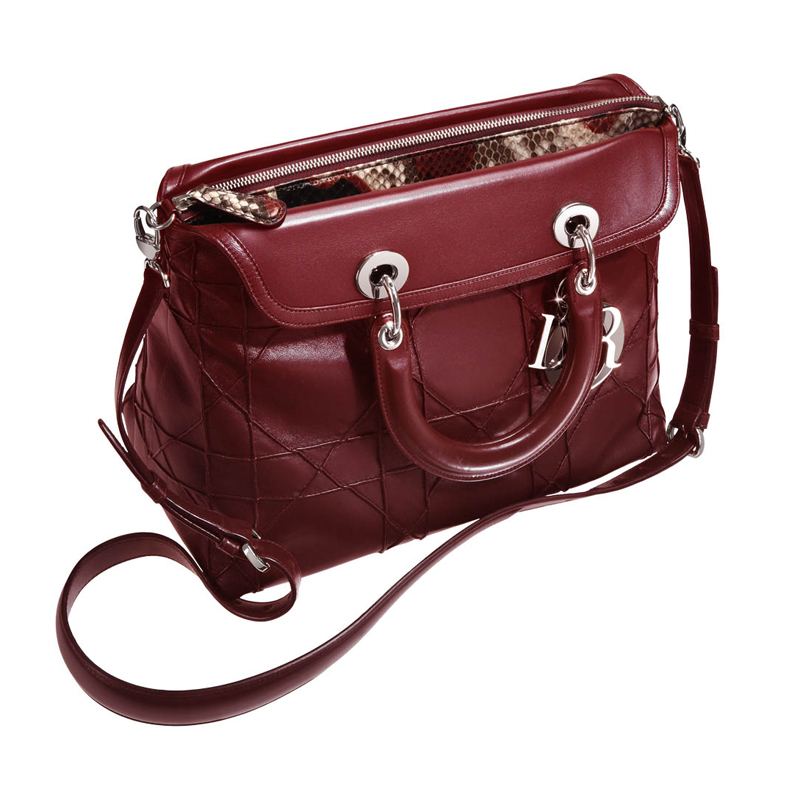 Vine-coloured leather and python-skin 'Granville' bag