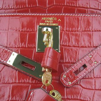 Hermes 32CM Red Crocodile Stripe(gold)