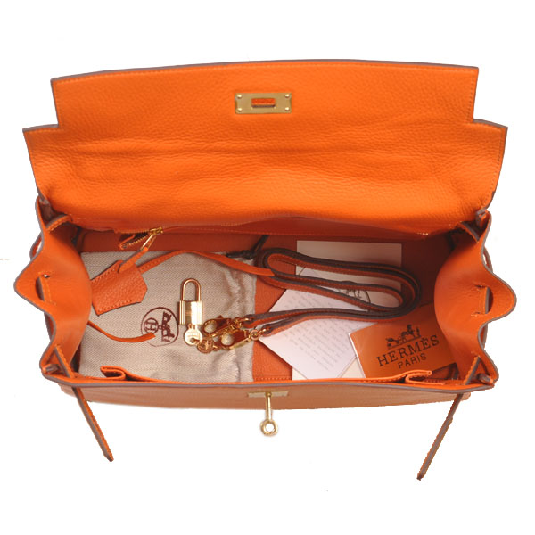 Hermes kelly 35CM clemence leather in Orange with Gold hardware