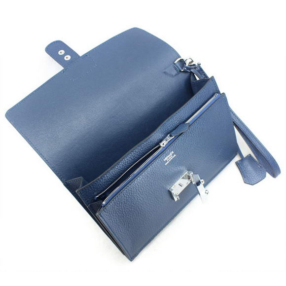 Hermes Jet Pochette Clutch Bag Clemence Leather Dark Blue