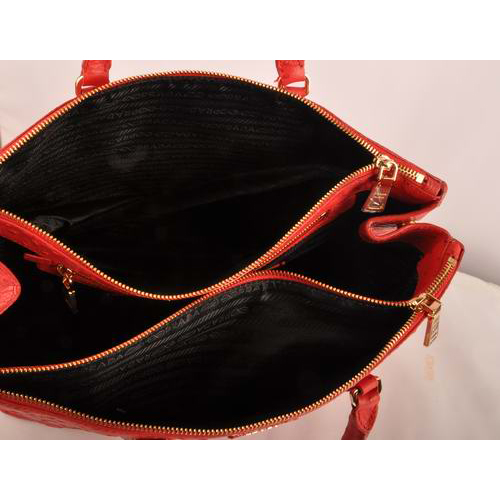 Prada Maxi Ostrich Leather Tote Bag Red