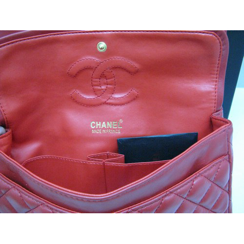 Chanel lambskin leather Red Flap bag with Gold chain