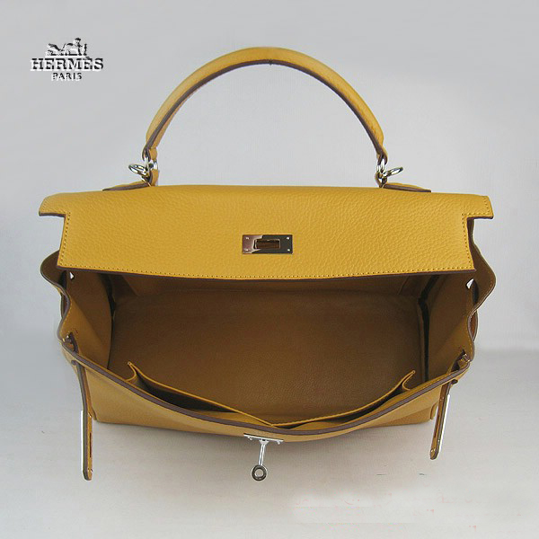 Hermes Kelly 35cm Togo Leather Bag Yellow 6308 Silver Hardware