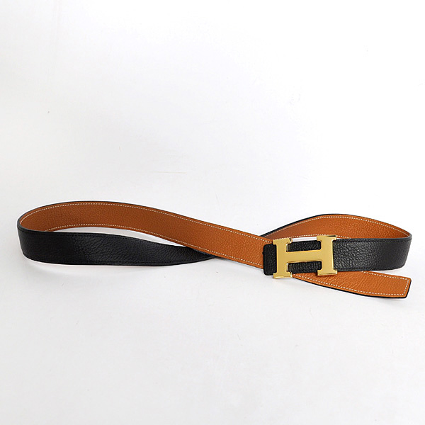 Hermes belt leather in Black/Camel with H Gold Buckle