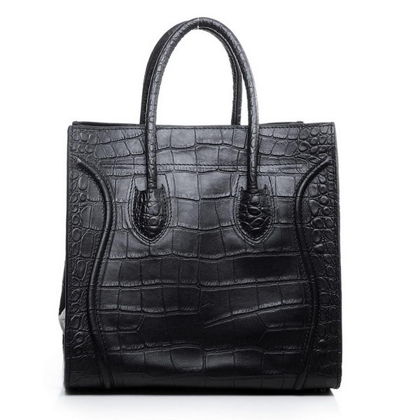 Celine Luggage Phantom Croco Original Leather Bags Black