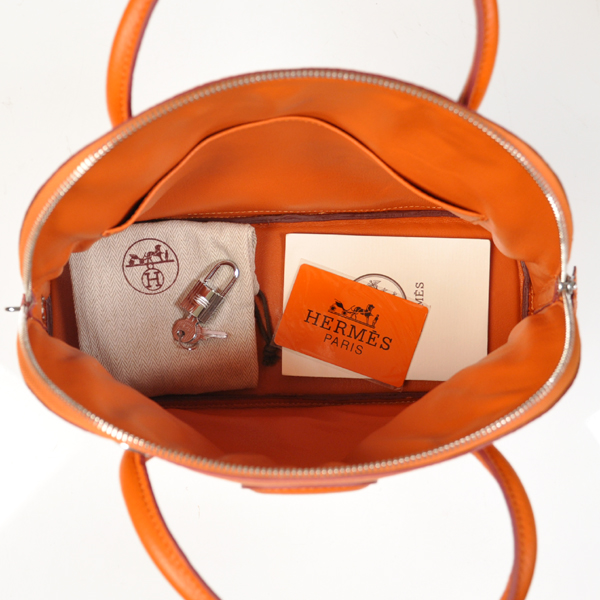 Hermes Bolide Togo Leather Tote Bag in Orange with Silver hardware