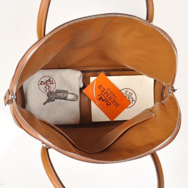 Hermes Bolide Togo Leather Tote Bag in Camel with Silver hardware