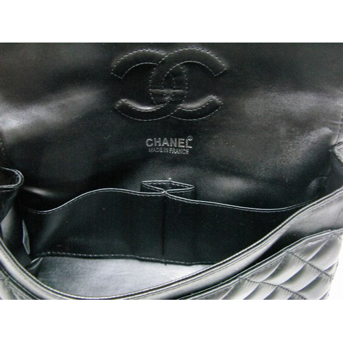 Chanel lambskin leather Black Flap bag with Silver chain