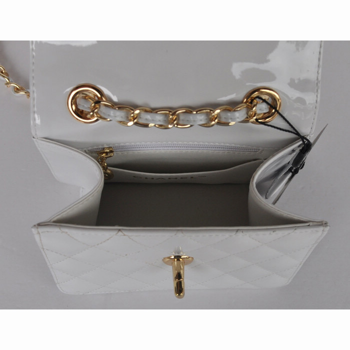 Chanel Classic Micro Flap Bag 1118 White Patent leather Gold Hardware