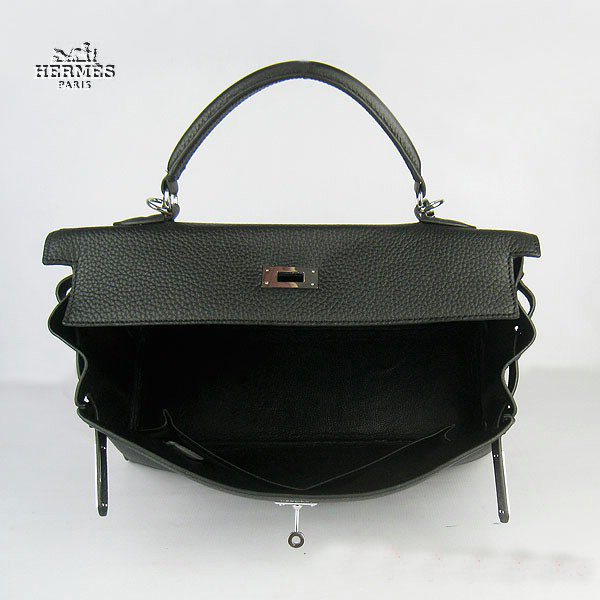 Hermes Kelly 35cm Togo Leather Bag Black 6308 Silver Hardware