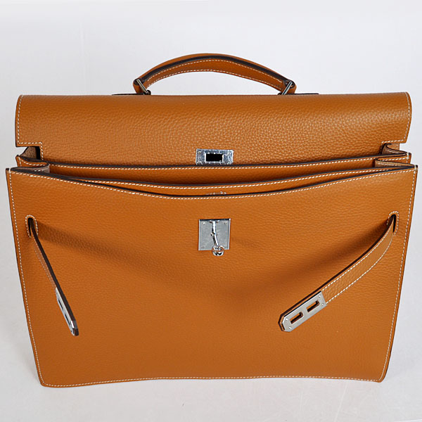 Hermes Kelly Briefcase Bag clemence leather in Camel