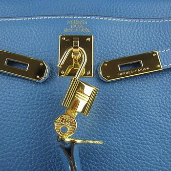 Hermes Kelly Handbags 32CM Middle Blue(gold)