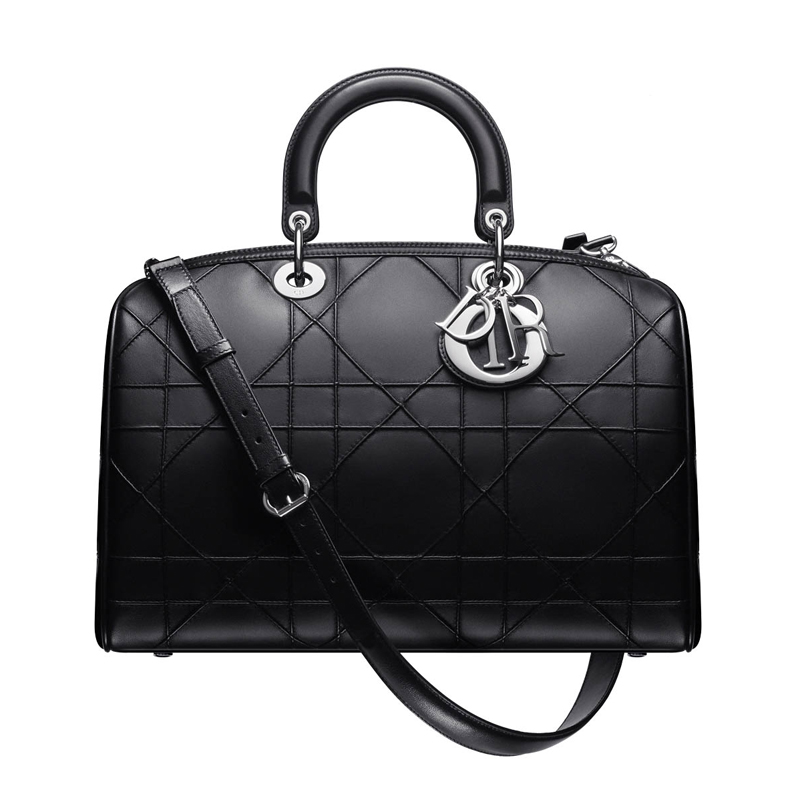 Large black leather 'Dior Granville' polochon bag