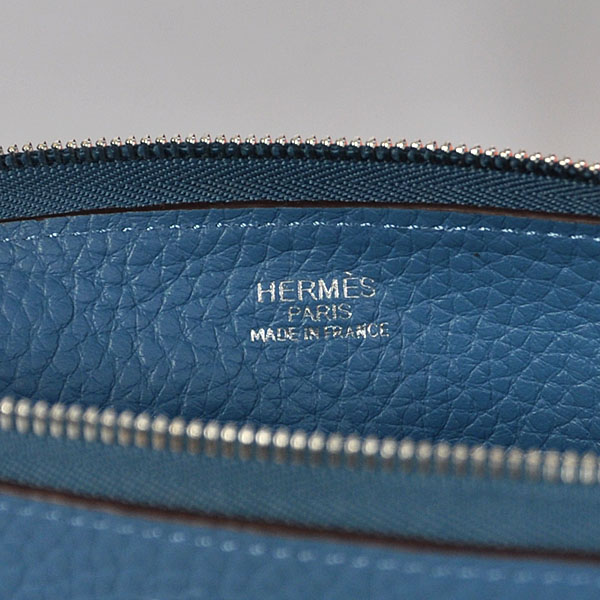 Hermes Zipper Wallet clemence leather in Medium Blue