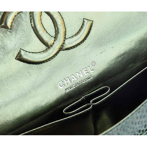 Chanel Green Snakeskin Leather Flap Bag Silver Hardware